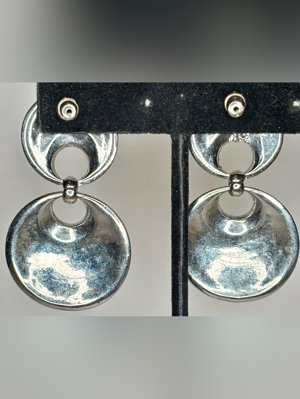 Vintage 1980s Glam Yellow Enamel Dangle Pierced Earrings Silver Tone Statement - Picture 2 of 3